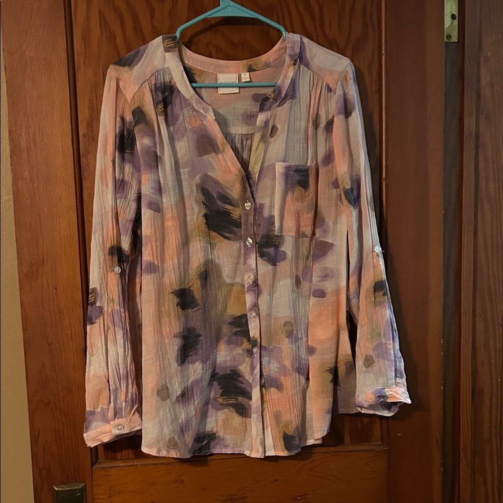 Zac & Rachel Purple and Orange Button-Up Blouse